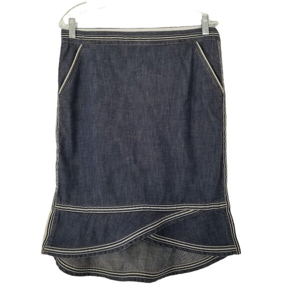 Marc Jacobs Blue Cotton Chambray Asymmetrical Ruffle Mermaid Skirt Size …
